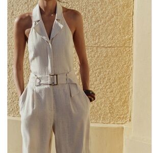 Zara linen Cream Halter Jumpsuit